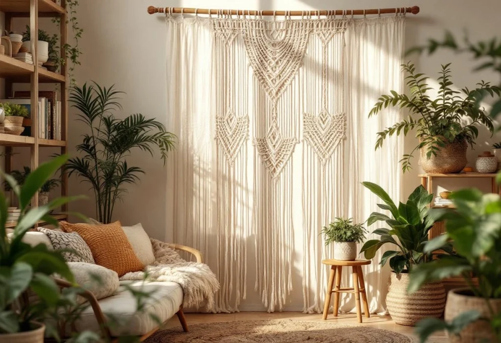 Déco bohème : sublimer son intérieur avec un rideau ou un mur en macramé
