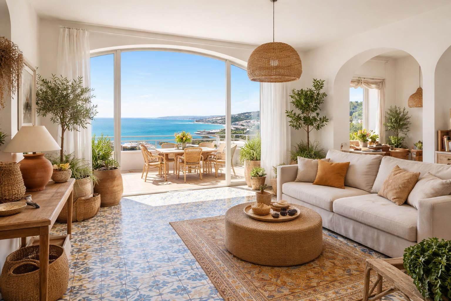 découvrez des appartements à sète avec vue mer, décorés dans un style méditerranéen élégant, agrémentés de carreaux de ciment authentiques pour une ambiance chaleureuse et moderne.