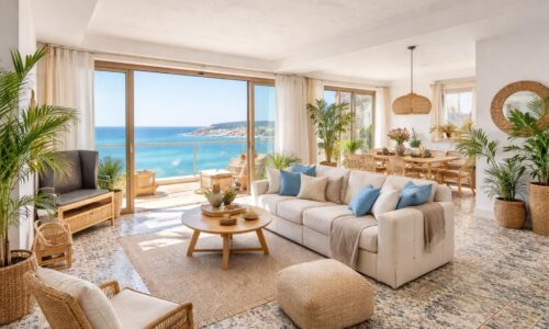 Immobilier Sète : appartements vue mer décorés style méditerranéen avec carreaux de ciment