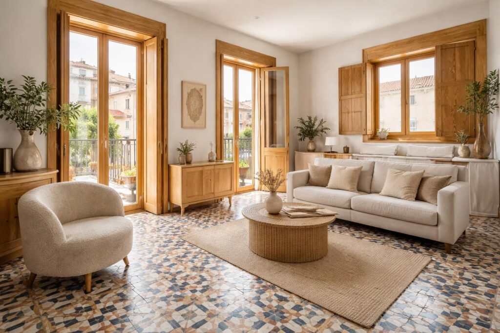 Rénover un appartement Sétois avec carreaux ciment authentiques et menuiseries bois sur mesure