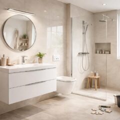 Rénover votre salle de bain avec du carrelage Leroy Merlin et robinetterie Grohe